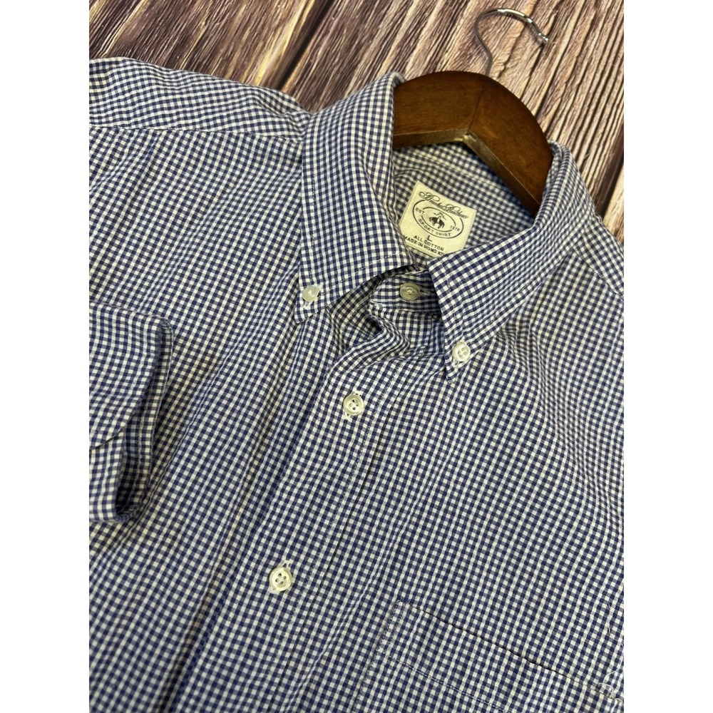 Brooks Brothers Gingham Button Down L/S Sport Shirt Mens Large Cotton Blue Check